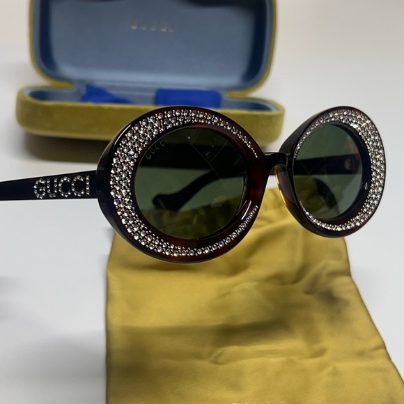 Gucci Tortoise Shell Swarovski Diamond Studded Sunglasses - Picture 4 of 10